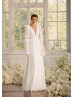 Ivory Chiffon V Back Airy Wedding Dress